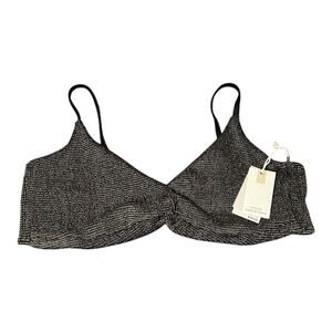 NWT Good American Always Fits Twisted Bikini Top Size 7 4X Swim Black Gold Shiny